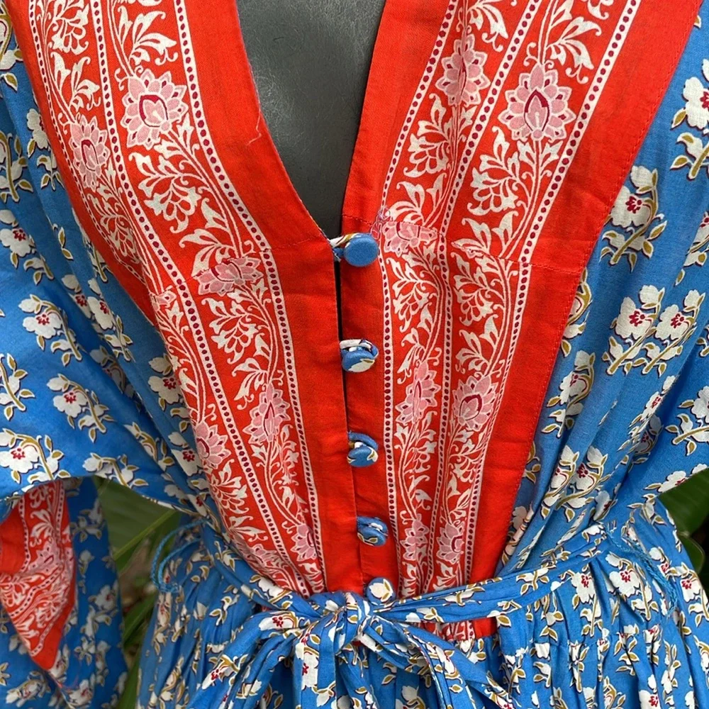 bandanna, print block print kimono sleeve  dress
